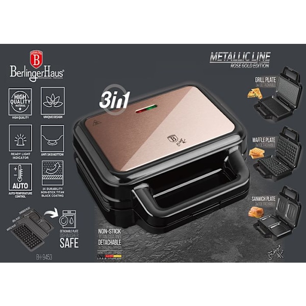 GRILL TOASTER GOFROWNICA 3i1 BERLINGER HAUS BH-9453