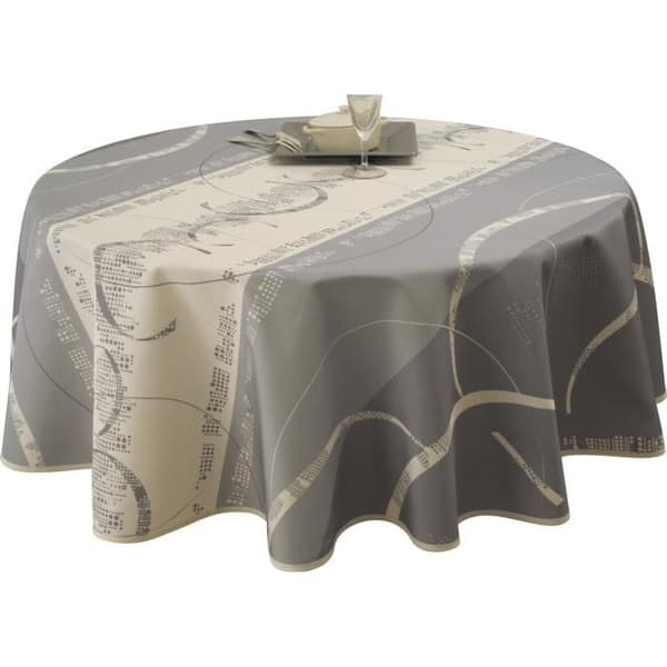 Duk - Astrid - Rund 160 cm - Fläckavvisande - Vattenavvisande - Polyester grå, ecru