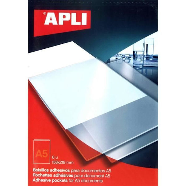 Apli Set med 6 självhäftande fickor för A5-dokument 158 x 218 mm - 002576