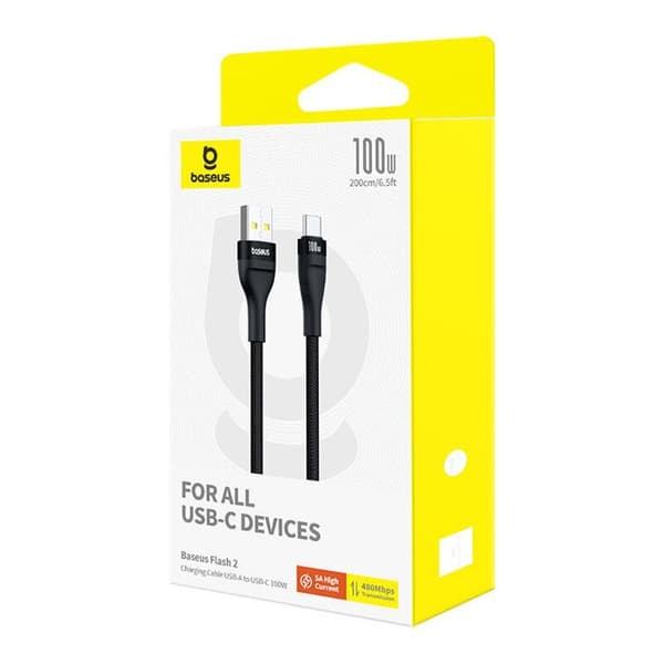 USB-kabel till USB-C - BASEUS - Flash 2 - 100 W - 2 m - Ultra-snabb laddning