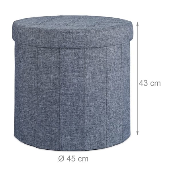 Relaxdays Fällbar rund taburett förvaring puff stol med lock HxlxP: 43 x 45 x 45 cm, mörkgrå Färgad