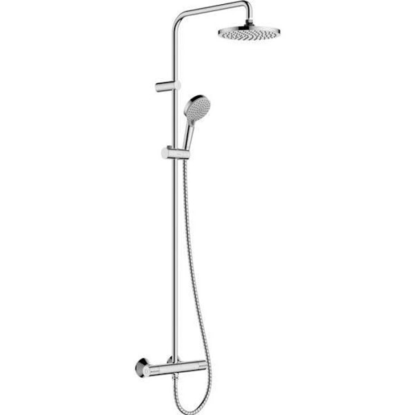 HANSGROHE Vernis Blend termostatisk duschpelare - Krom - 20 cm högt runt huvud - 1,6 m korrugerad slang