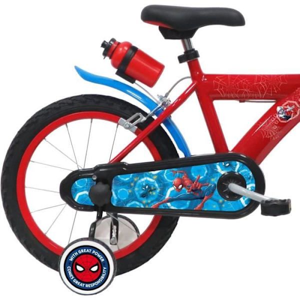 16'' pojkcykel SPIDERMAN - ATLAS - Styv stålram & gaffel - 2 bromsok - Uppblåsbara däck Röd