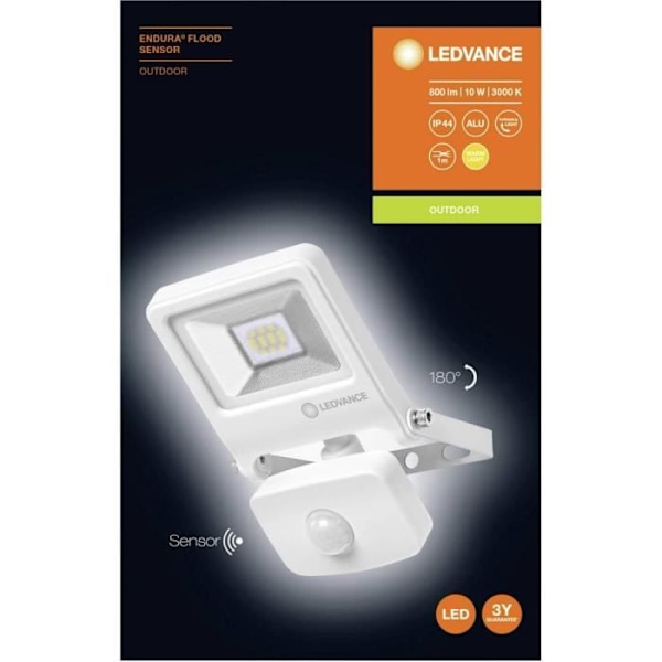 Utomhus LED spotlight 10 W x integrerad LED varmvit LEDVANCE ENDURA® FLOOD Sensor Varmvit L 4058075292178 vit Vit varm