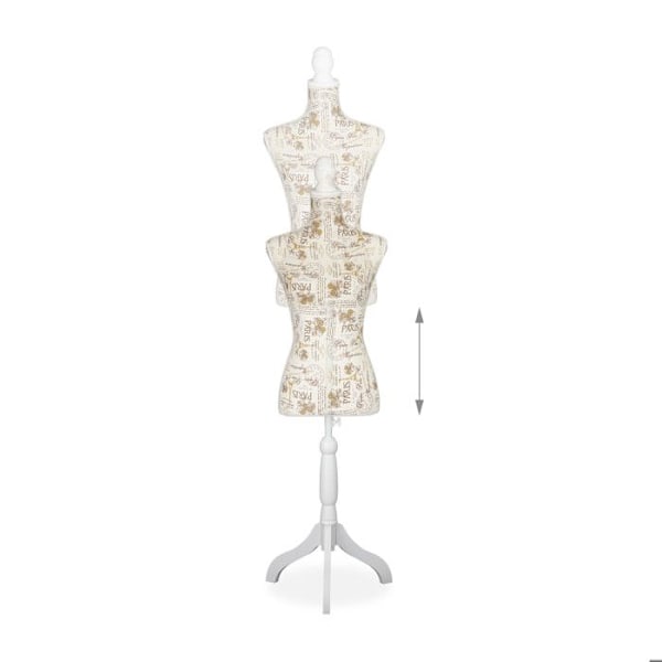 Relaxdays sömnadsmannequin, kvinna, justerbar höjd, H x L x P : 167 x 41 x 34 cm, dekorativ byst för skyltfönster, crème grädde, vit