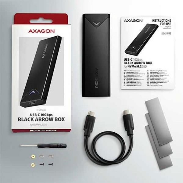 Axagon Extern SSD-hårddisk Metallisk USB-C-kabinett 10 Gbit/s för M.2 NVMe SSD-diskar