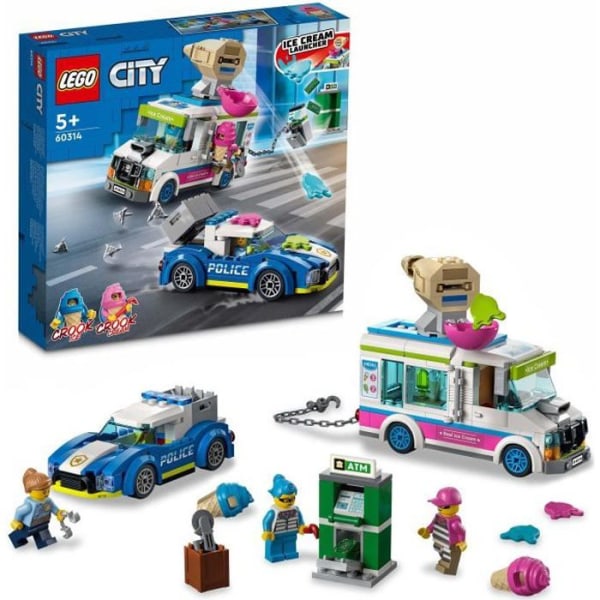 LEGO 60314 City Ice Cream Truck Chase, polisbilleksak, med 2 banditer, present till barn från 5 år och uppåt
