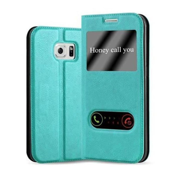 Samsung Galaxy S6 EDGE Fodral i MINT TURKOS från Cadorabo (Design VIEW) Fullt skyddsfodral med flipskydd, stativ