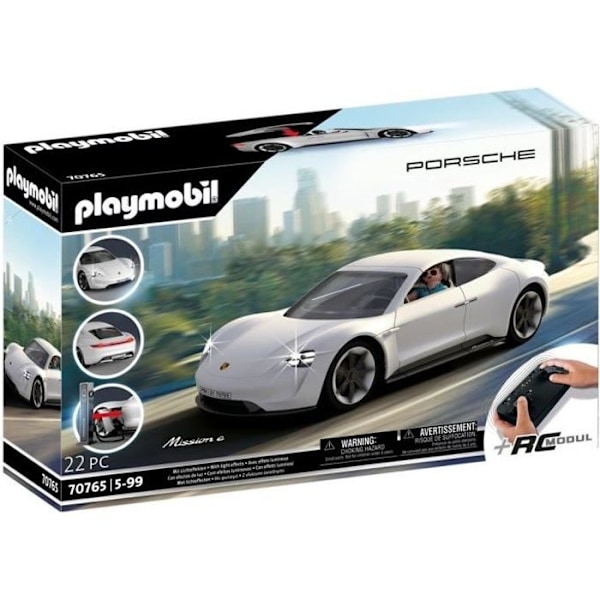 PLAYMOBIL 70765 Porsche Mission E - Klassiska bilar - Fjärrkontroll och ljuseffekter ingår - Elbil Vit