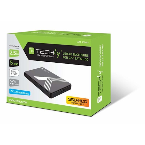 Extern SSD-hårddisk Techly - I-CASE USB3-SL25TY - SATA 2,5 SSD/HDD-fack - USB 3.0 ()