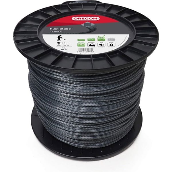 Röjsåglinje Fyrkantig Flexi-blad Svart/Grå ø3,5mm/143m Oregon 111090E På grund av dess sammansättning – 50% flexibel kärna och 50% Svart grå