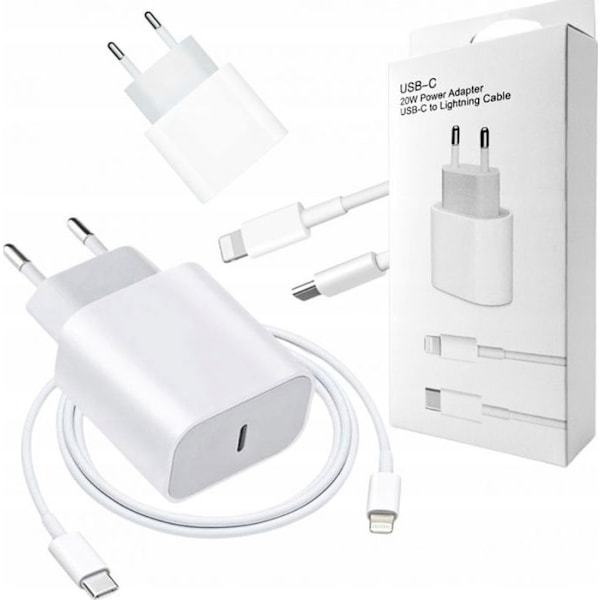Laddare - strömadapter Noname - 35919 - ECOBOX 20W VIT TYPE-C PD LADDAR + USB-C KABEL FÖR LIGHTNING BOX