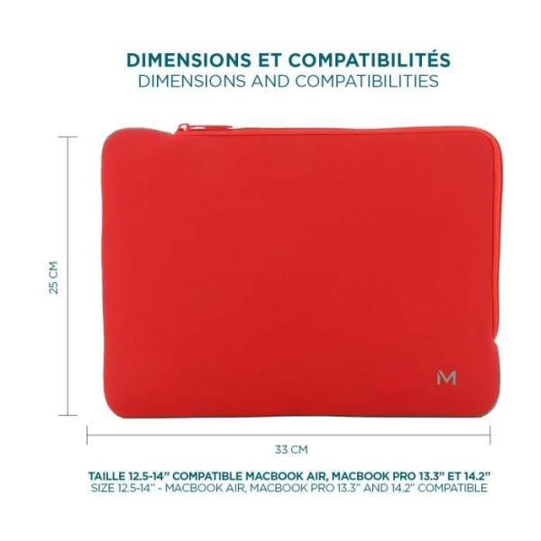 Neoprenfodral för 12,5-14" bärbar dator / surfplatta - röd och grå - MOBILIS