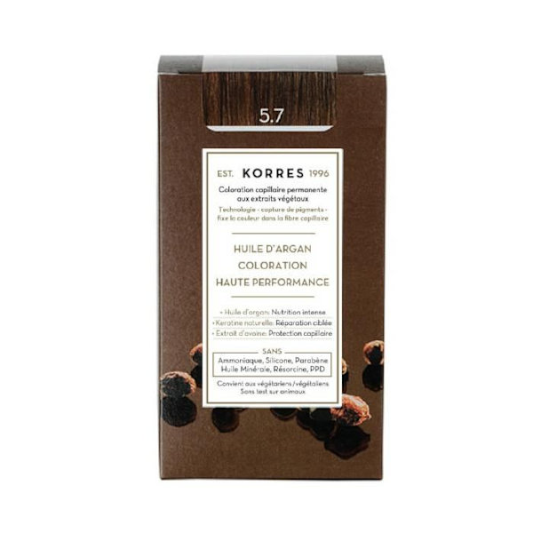 Permanent färgning - Korres - Chestnut Brown 5.7 - Arganolja - Naturligt keratin - Skonsam vård Chestnut Brown 5.7