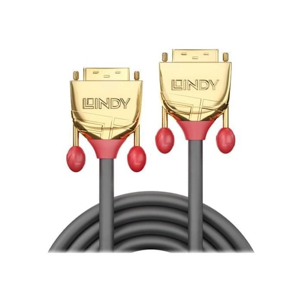 DVI-D Dual Link guldkabel - Lindy - 15m - Maximal upplösning 2560 x 1600 - Räfflade skruvar - Grå
