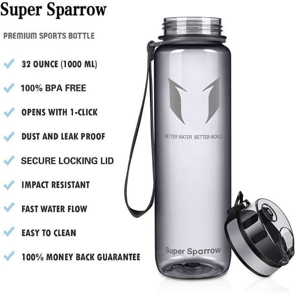 Super Sparrow Vattenflaska - Flaska, 750ml, Slät-Grå
