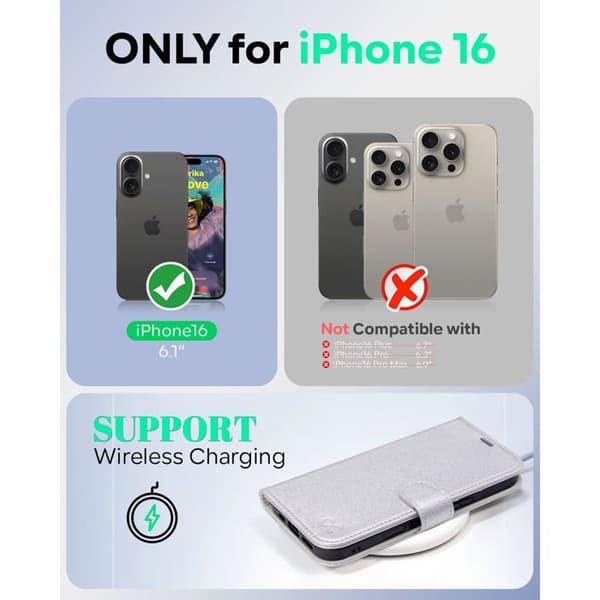 Telefonfodral - OCASE - iPhone 16 (6,1") - Inbyggd vridbar ställning - 3 kortfack - RFID-skydd