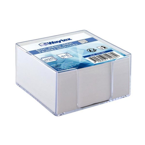 Block memo - Waytex - 931081 - 350 vita anteckningar - 9 x 9 cm - Transparent plexi stöd Vit