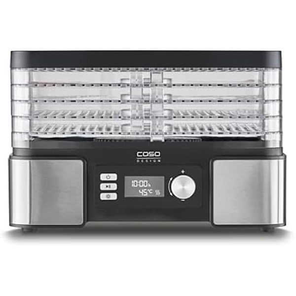 "Rundtorkare - CASO - DH 450 - Justerbar temperatur 30-70°C - Timer 0,5-48h - 5 stapelbara nivåer" Rostfritt stål, svart