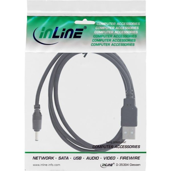Inline - 26806C - Strömkabel - USB (M) zu Gleichstromstecker 3,5 x 1,35 mm (M) - 5 V - 3 A - 3 m - Svart