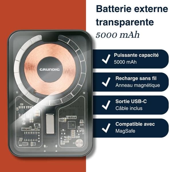 Extern batteri Grundig 5000mAh - 2x USB-A och USB-C Svart
