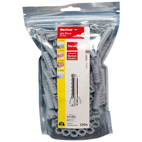Skruv - enkel montering Fischer - 567923 - Stort paket med 120 SX Plus 8x40 skruvar, bi-material och multi-material.