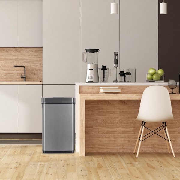 Relaxdays Soptunna med sensor 60l, för avfall, kök, rostfritt stål, rörelsesensor, batteri, grå silver, svart