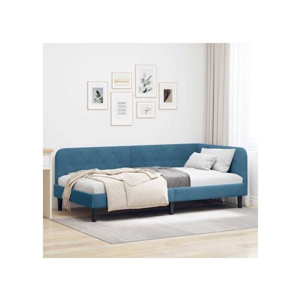 Sängram i sammet - vidaXL - Blå - 100x200 cm - L-design - Mångsidig bäddsoffa - Ramlists Blå