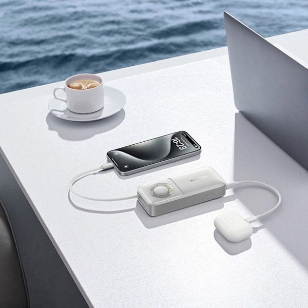 Powerbank 10 000 mAh, 30 W, inbyggd typ C-kabel - Baseus Free2Pull (P10073701843-00) - Grå