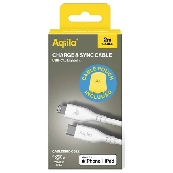 Laddkabel - AQIILA - CS22 - USB-C till Lightning - 2.00 m - 30 W - Vit Vit