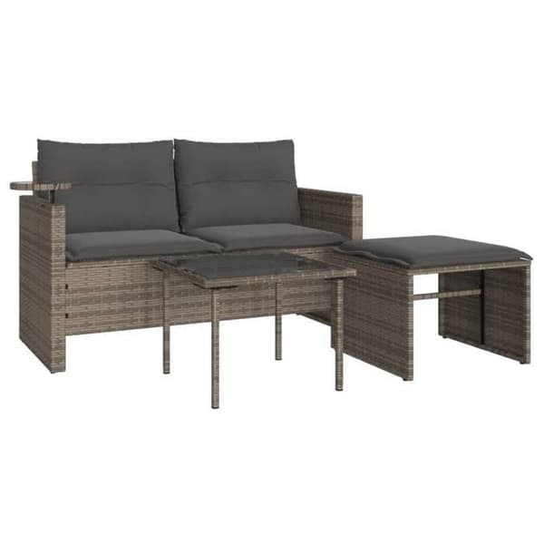 vidaXL Trädgårdsmöbler med kuddar 3 st grå flätad resin, utomhussoffgrupp, lounge-set 365460