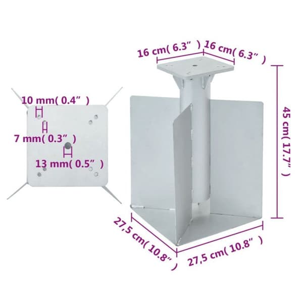 Silver underjordisk parasollfot 27,5x27,5x45 cm stål Silver