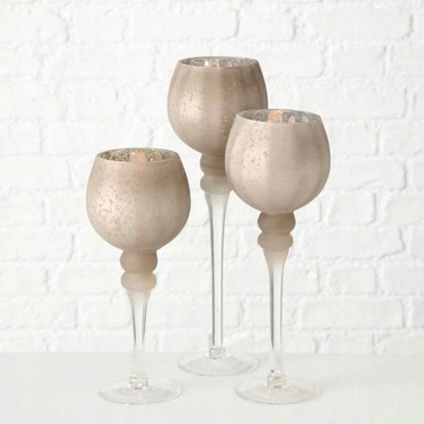 Bougeoir - chandelier Pigmejka Bougeoirer i glas, stora muggor, färg champagne, 3 stycken