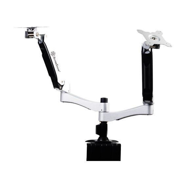SilverStone SST-ARM22SC - Monteringsfäste för två ARM LCD LED-skärmar, justerbar, med 360° rotation, lutar upp... Silver