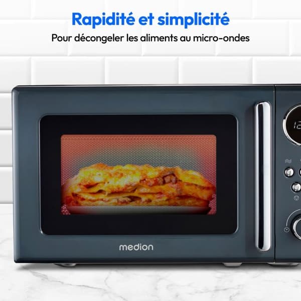 MEDION mikrovågsugn retro MD15000 - 20 L, 800 W, 8 program, digital display, grå grå