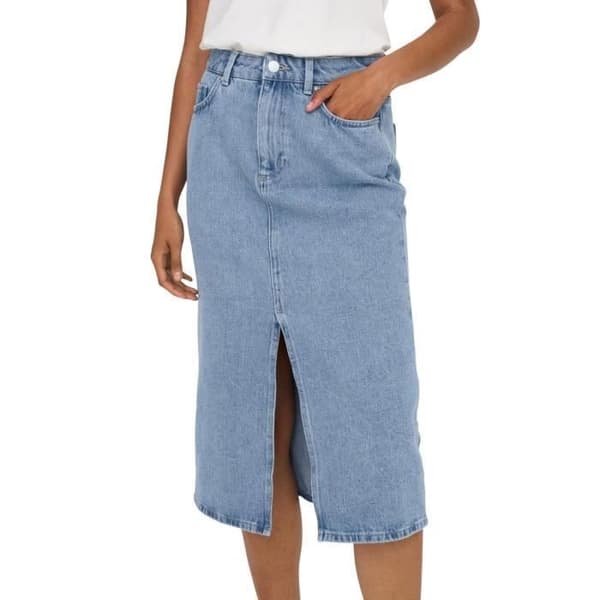 Denimkjol Endast vit Midi Ljusblå Dam Blå XL