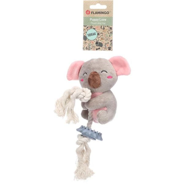 Didi grå koala leksak med rep 23 cm för valp - Flamingo Grå