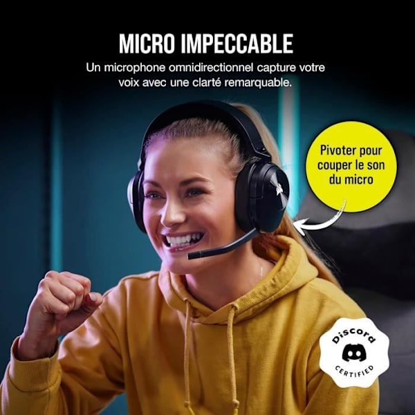 Gaming headset - Corsair - HS55 Wireless Core - Omnidirectional microphone - 50 mm - Range 15 m
