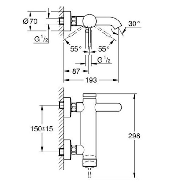 Förkromad frilagd väggmonterad bad-duschblandare ESSENCE - GROHE - 33624-001
