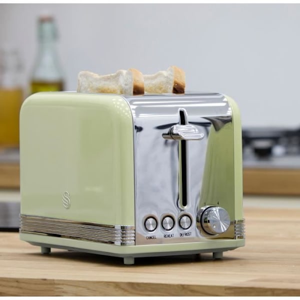 Retro frukostset - SWAN - 1,8 l vattenkokare, 2-skivors brödrost, 20 l mikrovågsugn - grön Grön