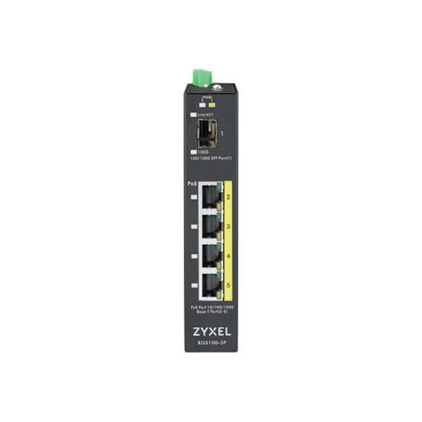 ZYXEL RGS100-5P 4-portars Ethernet-switch - 2 lager stöds - Modulär - Fiberoptisk, tvinnat par - Väggfäste