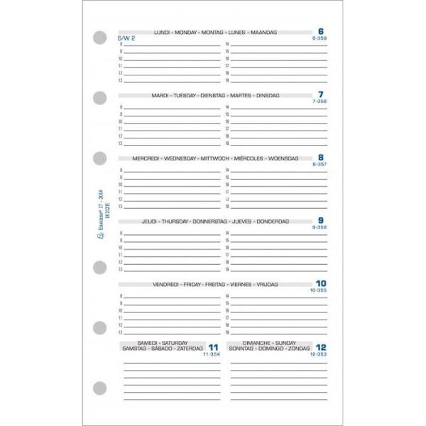 Veckopåfyllning - EXACOMPTA - Exatime 17 - 10,5x17,2 cm - 1 vecka per sida - Imprim'Vert®