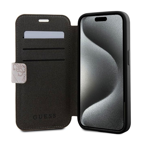 Coque för iPhone 15 Pro - Guess Book 4G (GUBKP15L4GMGPI) - Rosa
