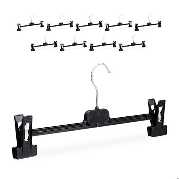 Relaxdays byxhängare, set om 10, Plast Plastic Skirt Clips Non-Slip, 14 x 36 x 3 cm, svart Svart