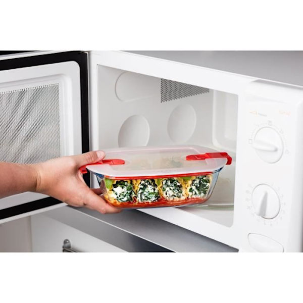 Rektangulär låda med lock - PYREX - 1451024 - 23 x 15 cm - 1,1 L - Cook & Heat - Bas i borosilikatglas klar och röd