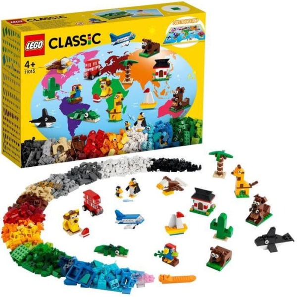 LEGO® 4+ Classic 11015 "Around the World" byggsats för kreativa klossar med 15 djurfigurer