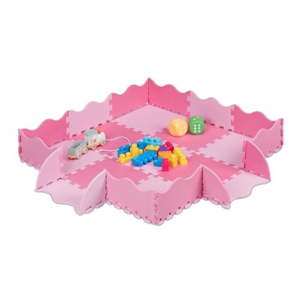 Relaxdays pusselmatta 25 bitar, EVA-skum, fri från skadliga ämnen, 0,77 m2, lekkakel för barn med kant, rosa rosa, varm rosa