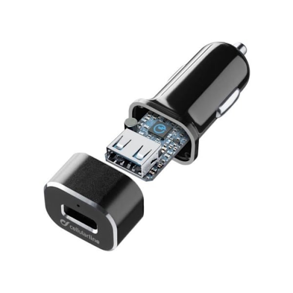 Bilchargo - CELLULAR LINE - TETRCBRHUKITQCTYCK - 18W - USB-C - Stötbeständig Svart