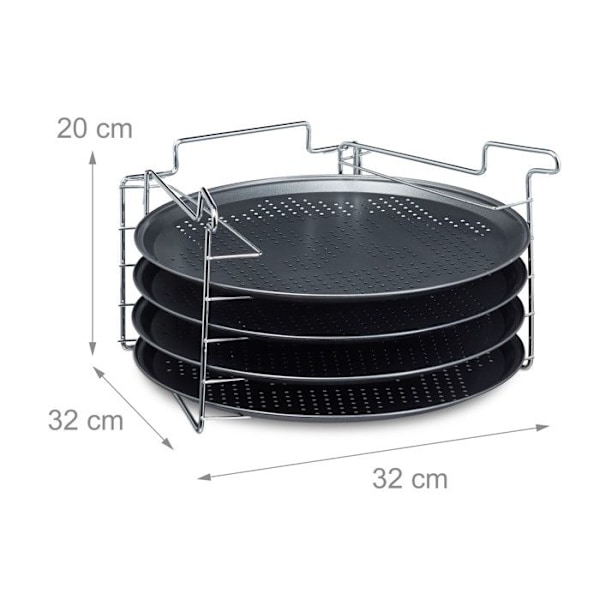 Relaxdays Bakplåtar, set om 4, stöd, HxLxP: 20 x 32 x 32 cm med perforering, non-stick, antracit. antracit, silverfärgad
