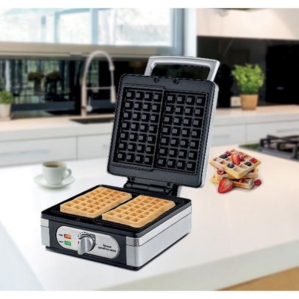 LITTLE BALANCE 8384 Speed Waffles 1400, Electric Waffle Maker, Real Thick Rectangular Belgian Waffles, 1400 W, Silver